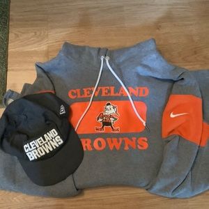 Men’s Nike Cleveland Browns Hoodie, Size Large and New Era Cleveland Browns Hat